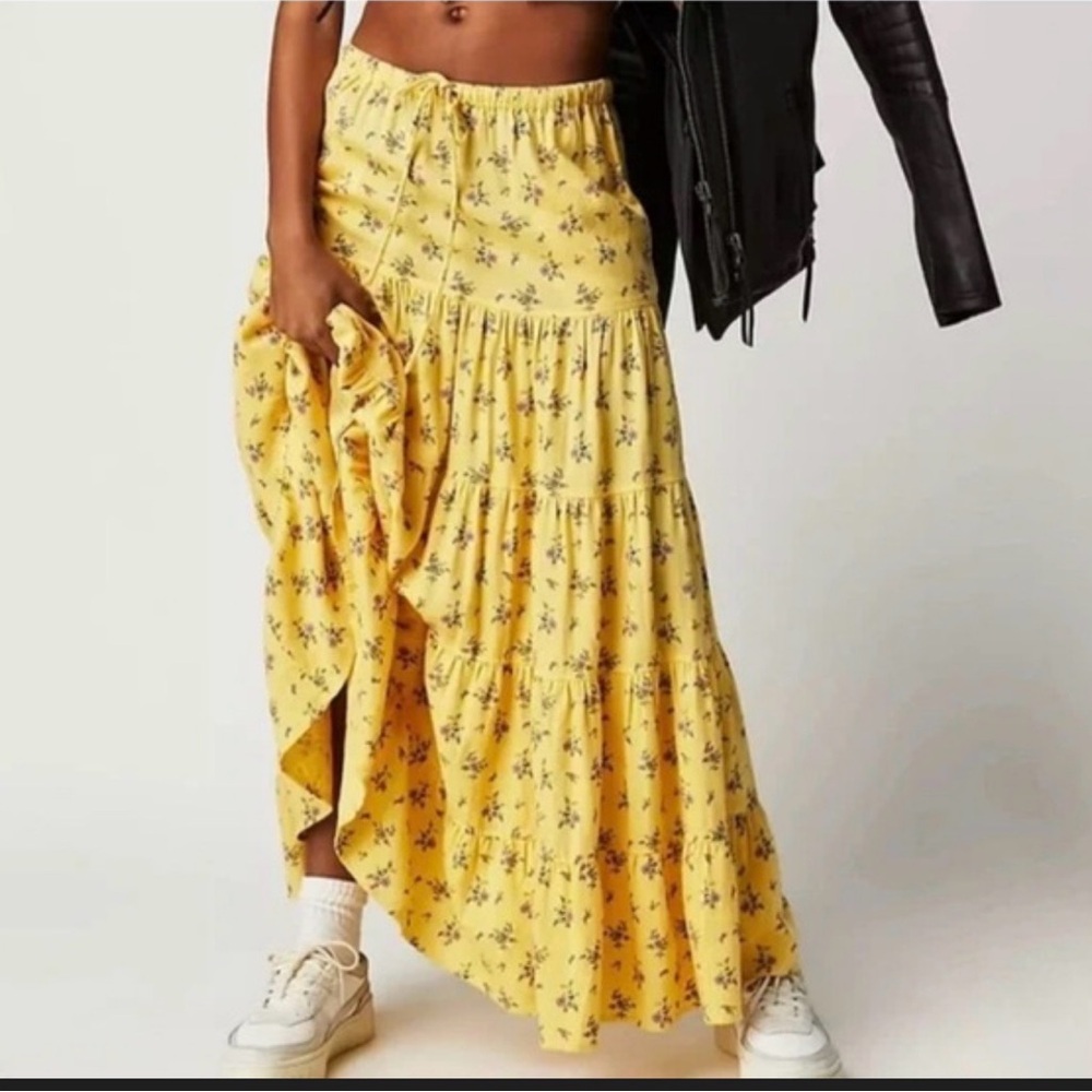 Free People Yellow Floral Maxi Skirt
